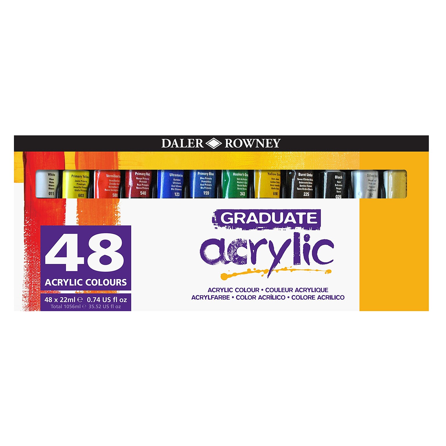 Daler-Rowney Graduate Acrylic, Assorted Colors, 22ml, 48/Set (DRWD1239000483)