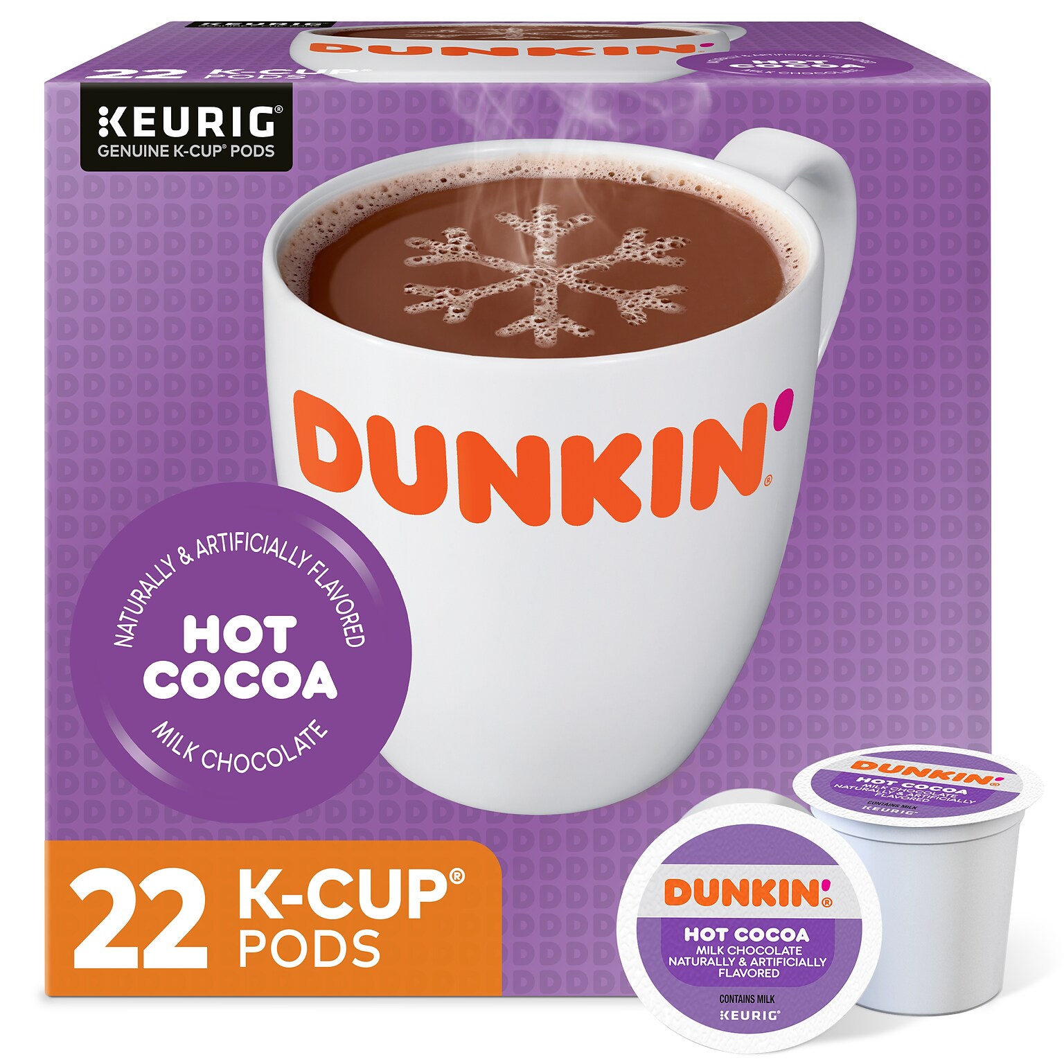 Dunkin Milk Chocolate Hot Cocoa, Keurig® K-Cup® Pods, 22/Box (611247377215)