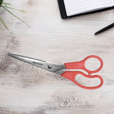 Westcott All Purpose Value 8" Stainless Steel Standard Scissors, Pointed Tip, Red (40618)