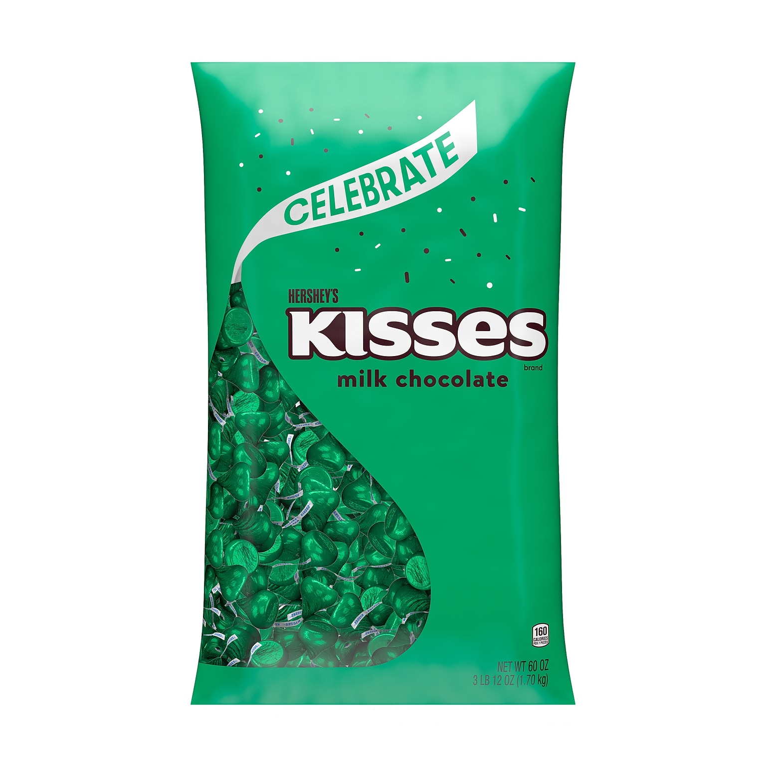 HERSHEYS KISSES Milk Chocolate Candy Bulk Bag, Green Foils, 60 oz., 400/Bag (HEC86036)