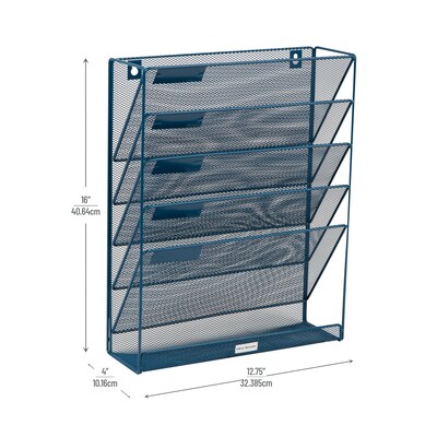 Mind Reader 5-Pocket Metal Mesh Mountable Wall File, Letter Size, Turquoise (MAGSTACK-TUR)