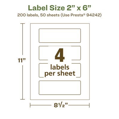 Avery EcoFriendly Laser/Inkjet Rectangle Multipurpose Labels, 2" x 6", White, 200/Box (94242)