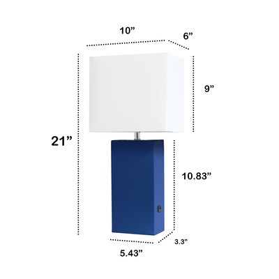 Lalia Home Lexington 21" Modern Bedside Table Lamp, White Rectangular Fabric Shade, Feit LED Bulb, Blue (LHT-3012-BL-LB)