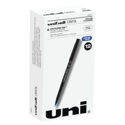 uniball Onyx Rollerball Pens, Micro Point, 0.5mm, Blue Ink, Dozen (60041)