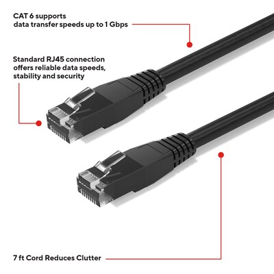 Staples TECH 7 ft. Cat-6 Ethernet Cable, Male to Male, Black (ST62458)