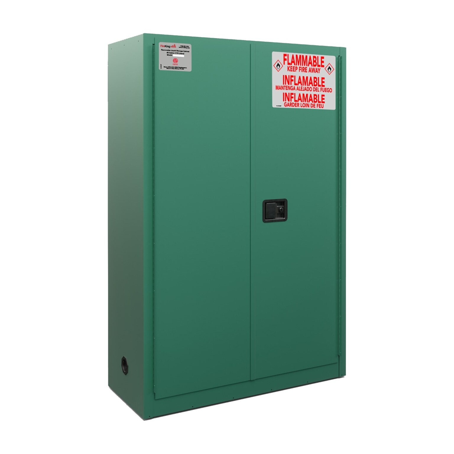 FireKing Flammable Liquids Steel Storage Cabinet, 45 gal, Manual Close, Green (SC45-MC-G)