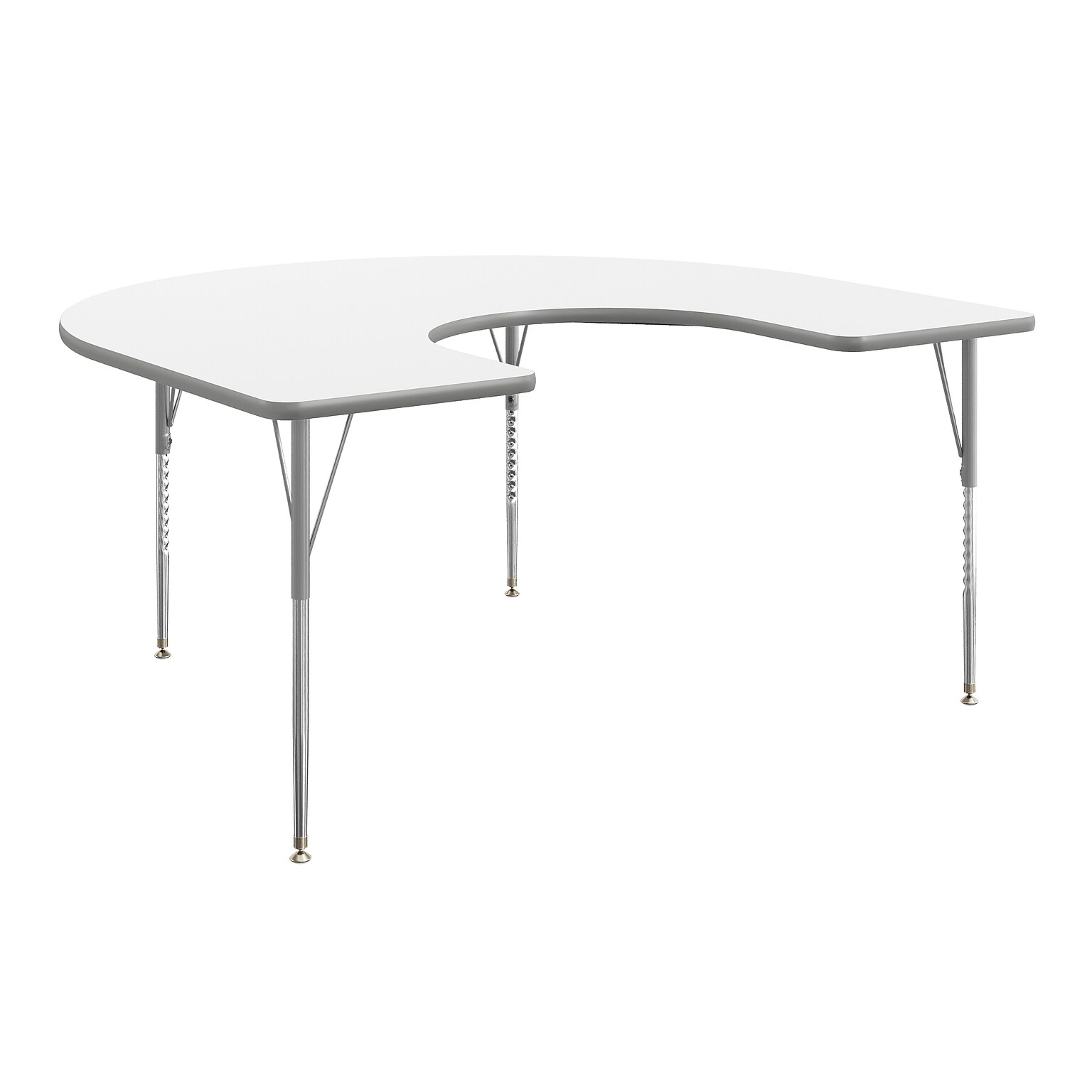 Flash Furniture Wren Horseshoe Activity Table, 66 x 60, Height Adjustable, White Top/Silver Frame (XUA6066HRSEWTA)