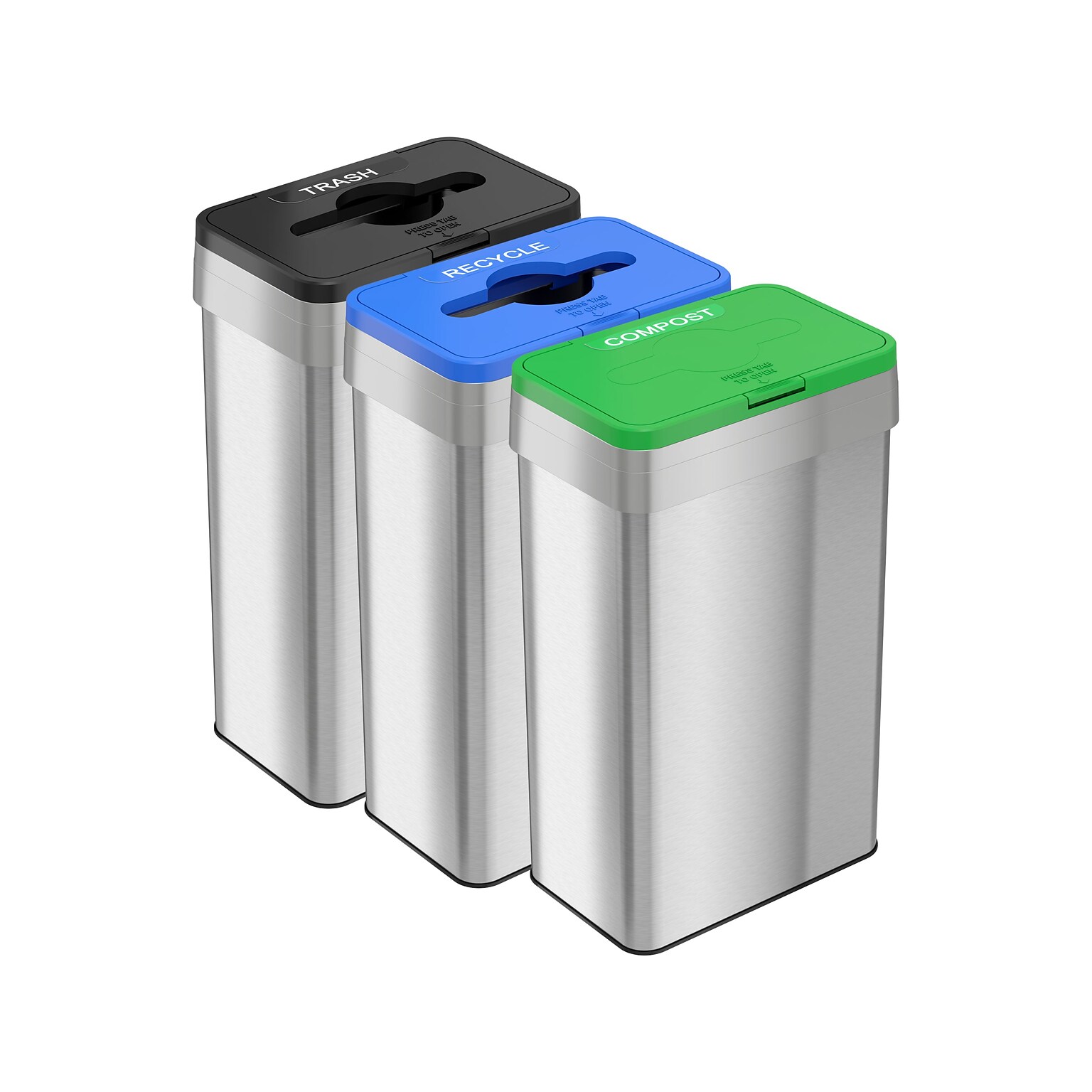 HLS Commercial Stainless Steel Trash Cans, 21-Gallon, Assorted Colors, 3/Set (HLS21UOTTRIO)