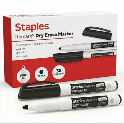 Staples Remarx Dry Erase Marker, Fine Tip, Black, 36/Pack (ST62931)
