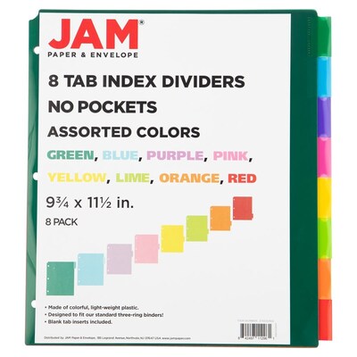 JAM Paper Poly Dividers, 8-Tab, Assorted Colors, 6 Packs (375032922A)
