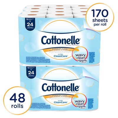 Cottonelle CleanCare 1-Ply Standard Toilet Paper, White, 150 Sheets/Roll, 48 Rolls/Pack (12456)