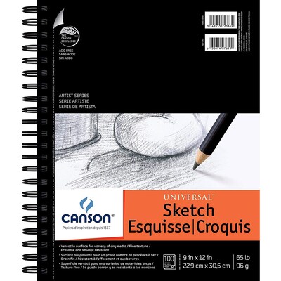 Canson Artist Series 9 x 12 Wire Bound Sketch Pad, 100 Sheets/Pad, 3/Bundle (MCXC10051085103-3)