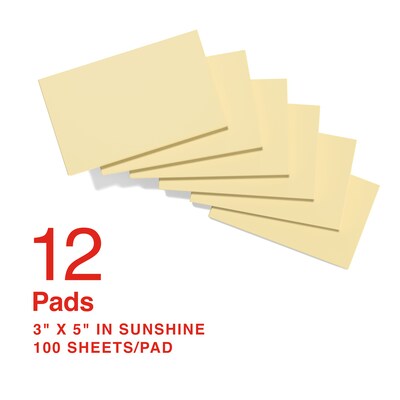 Staples Recycled Sticky Notes, 3 x 5, Sunshine Collection, 100 Sheets/Pad, 12 Pads/Pack (S-35YR12/