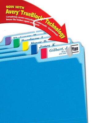 Avery TrueBlock Laser/Inkjet Extra Large File Folder Labels, 15/16" x 3-7/16", Assorted Colors, 450 Labels/Pack (5026)