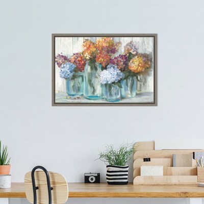 Amanti Art Fall Hydrangeas in Glass Jar Crop by Carol Rowan Framed Canvas Wall Art Print, 23 x 16