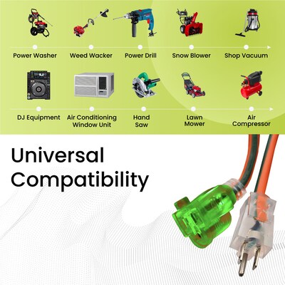 GoGreen Power 100' Indoor/Outdoor Extension Cord, 14 AWG, Orange (GG-13800)