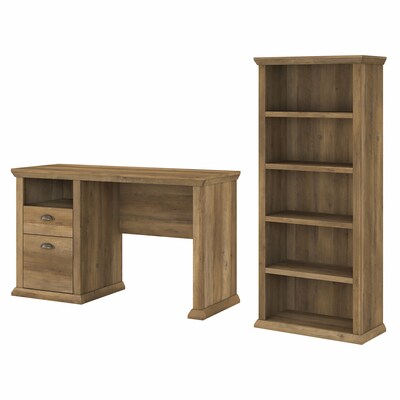Bush Furniture Yorktown 50 Computer Desk with 5-Shelf Bookcase, Reclaimed Pine (YRK010RCP)