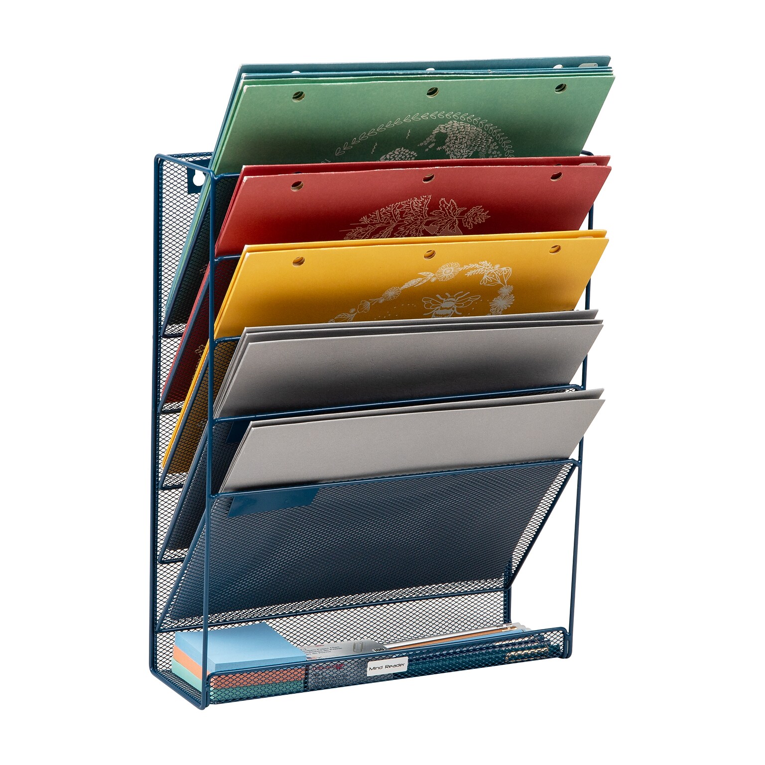 Mind Reader 5-Pocket Metal Mesh Mountable Wall File, Letter Size, Turquoise (MAGSTACK-TUR)