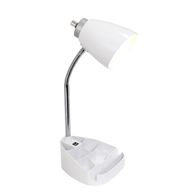 Creekwood Home Sleek Essentials 18.5 Flexible Coordinating Desk Lamp with USB Port and Storage, Whi
