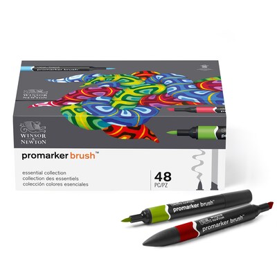Winsor & Newton Promarker Brush Alcohol Based Marker, Essential Collection, 48/Pack (WNX0290080)