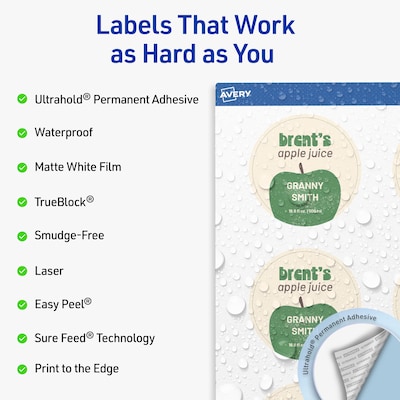Avery Round Laser Multipurpose Labels, 2.75 Dia., White, 600/Box (19479399447)