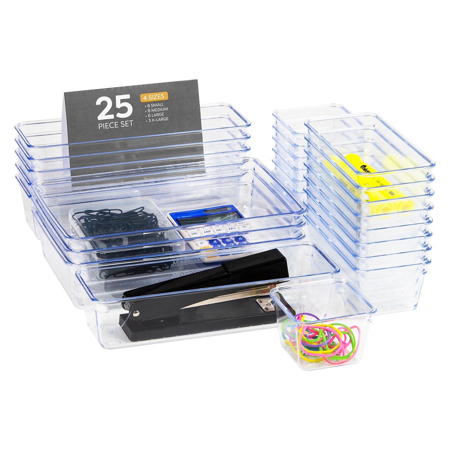 Mind Reader Stackable Plastic Desk Tray Set, Clear, 25 Pieces (DRORG25-CLR)