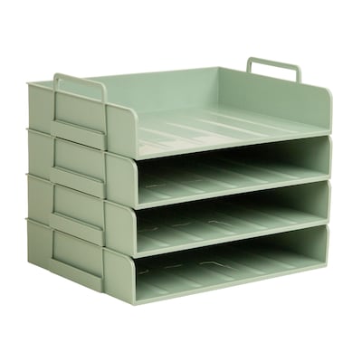Staples Plastic Side Loading Stackable Letter Tray, Letter Size, Sage Green, 4/Pack (ST63889)