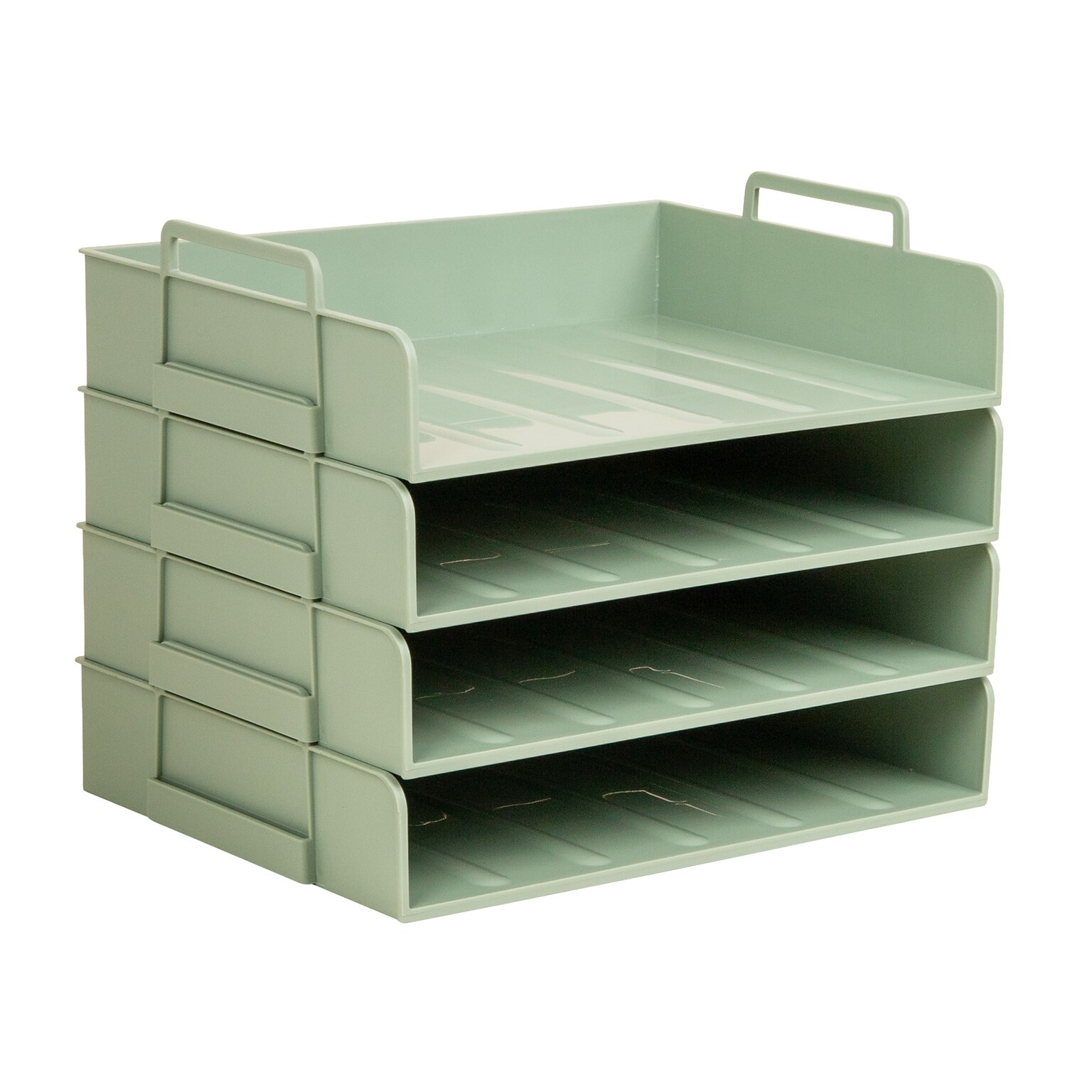 Staples Plastic Side Loading Stackable Letter Tray, Letter Size, Sage Green, 4/Pack (ST63889)
