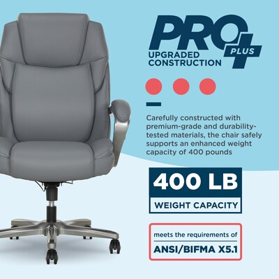 La-Z-Boy Niall AIR Lumbar Pro+ Ergonomic Vegan Leather Executive Big & Tall Chair, 400 lb. Capacity, Cool Gray (60114-CGRY)