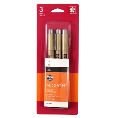Sakura Pigma Micron Pen , Fineliner, Black Ink, 3/Bundle (SAK50021-3)