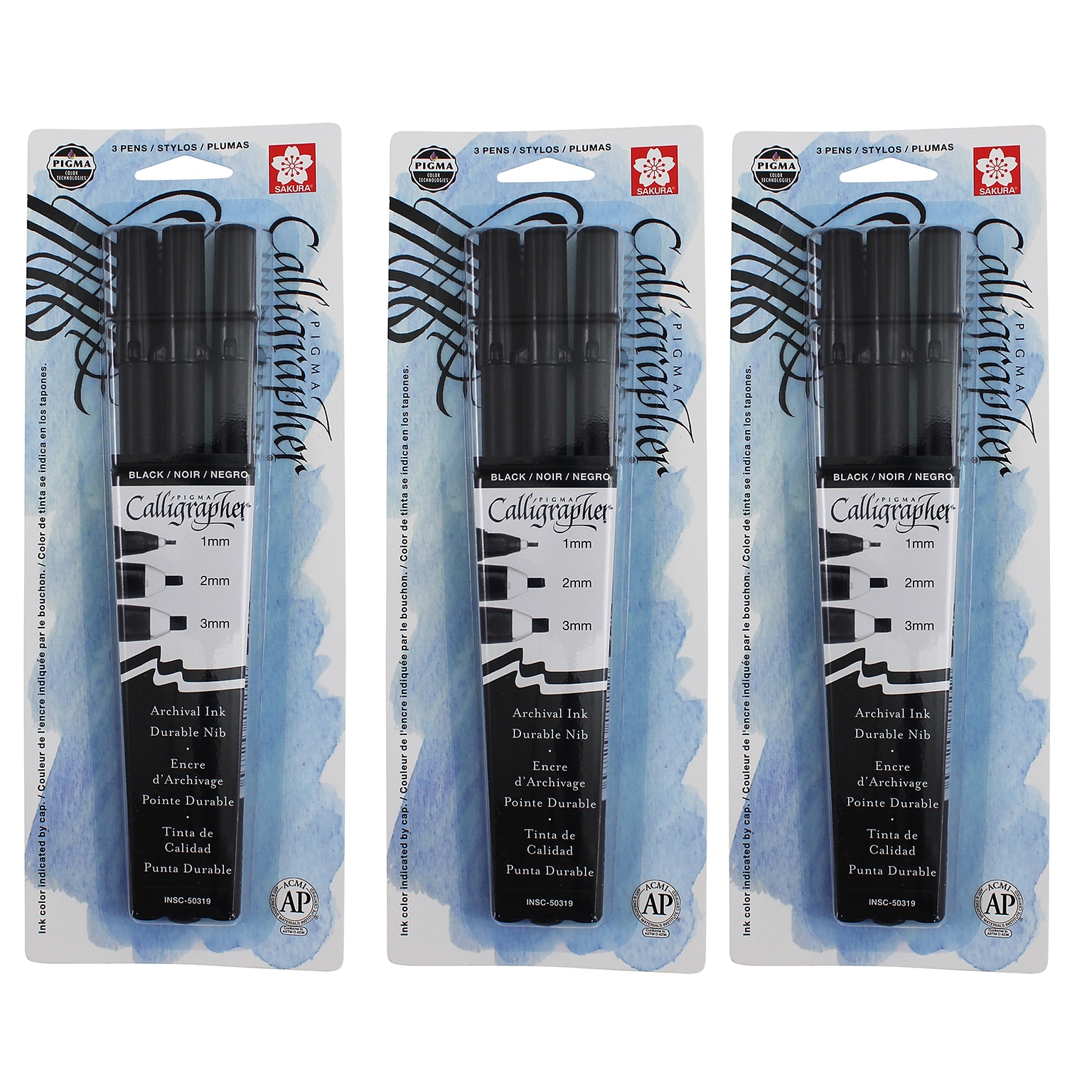 Sakura Pigma, Liquid Ink, Black Ink, 3/Bundle (SAK50319-3)