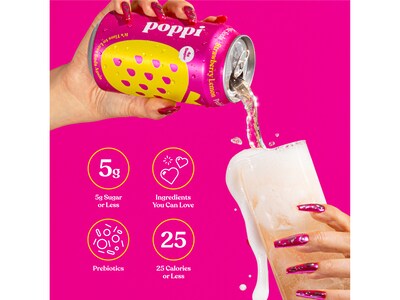 Poppi Prebiotic Strawberry Lemon Soda, 12 fl. oz., 12 Cans/Case (XNA71014)