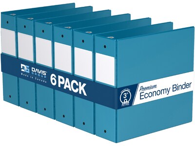 Davis Group Premium Economy 3 3-Ring Non-View Binders, Turquoise Blue, 6/Pack (2314-52-06)