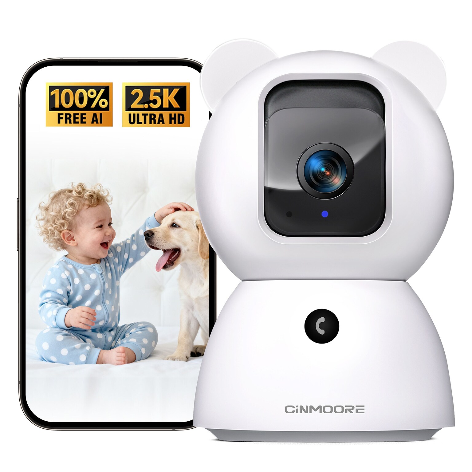 CiNMOORE Total Wireless 360 Degree Security Camera, White (C2LU)