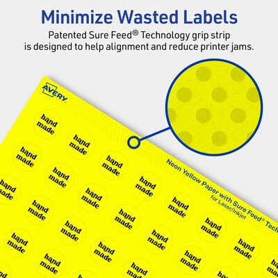 Avery Laser/Inkjet Multipurpose Circle Labels, 0.75" Dia., Neon Yellow, 800/Pack (94504)
