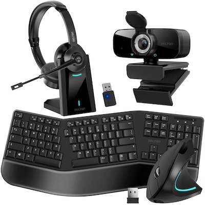 Delton Work Anywhere 35X Noise-Canceling Bluetooth Computer Headset Bundle, Black (DBND4WLS35X)