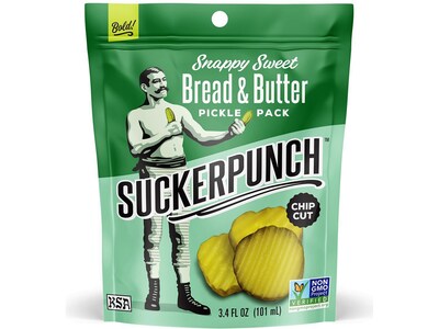 SuckerPunch Gluten Free Sweet Bread and Butter Pickle Snack Packs, 3.4 oz., 12 Packs/Carton (SPPBB-6730)