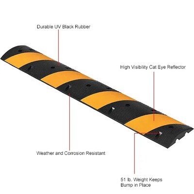 Global Industrial 72" Portable Rubber Speed Bump, Black w/ Yellow Stripes (708109)