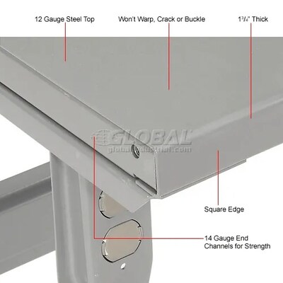Global Industrial Height Adjustable Workbench, 72"W x 30"D, Steel Square Edge, Gray (183154)