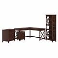 Bush Furniture Key West 60W L Shaped Desk with File Cabinets and 5 Shelf Bookcase, Bing Cherry (KWS