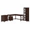 Bush Furniture Key West 60W L Shaped Desk with File Cabinets and 5 Shelf Bookcase, Bing Cherry (KWS