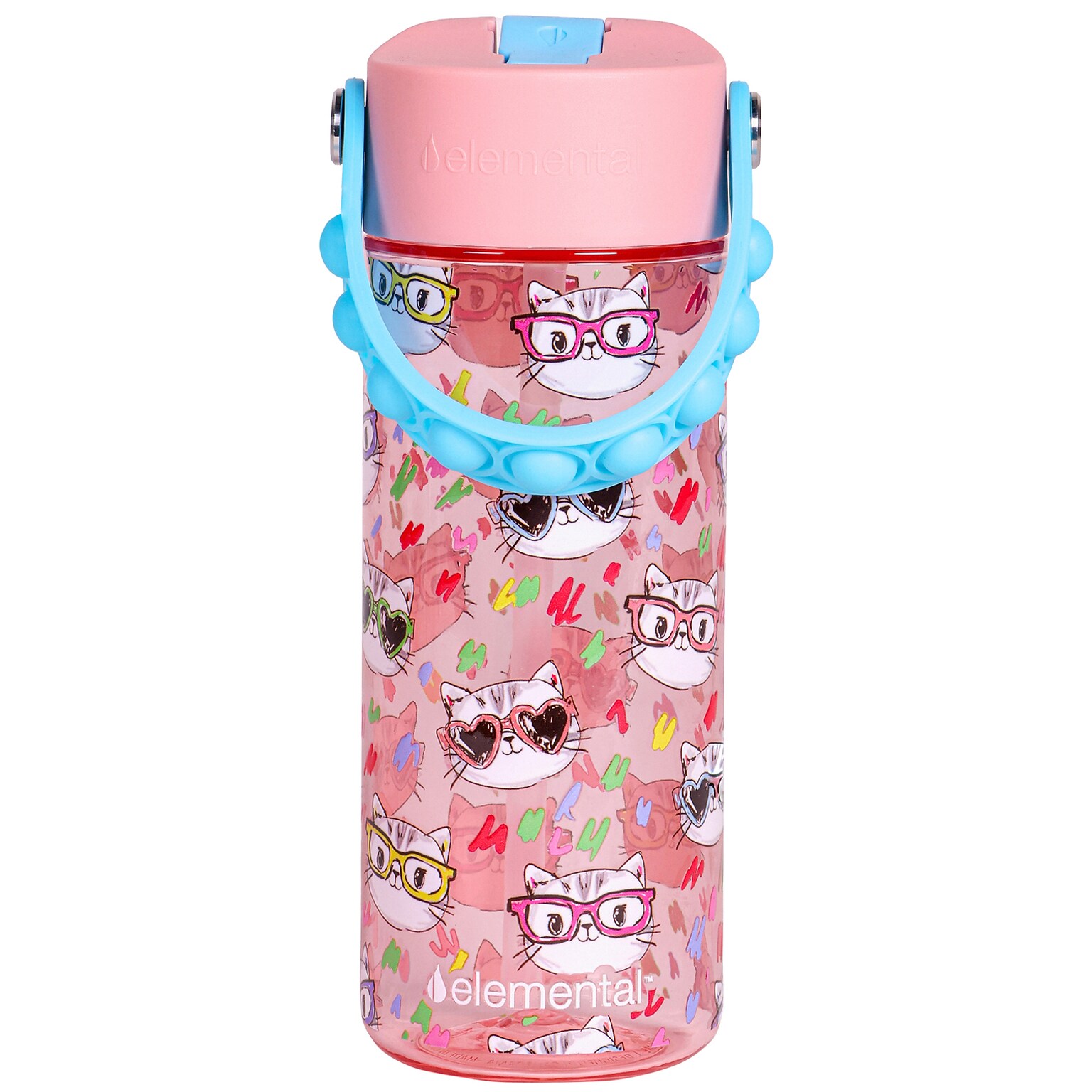 Elemental Splash Pop Plastic Water Bottle, 18 oz., Stylish Cat (EMLETR18SC20P)