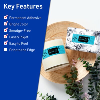 Avery Printable Rectangle Multipurpose Labels, 1 x 4, Bright Blue, 1600/Box (94202)