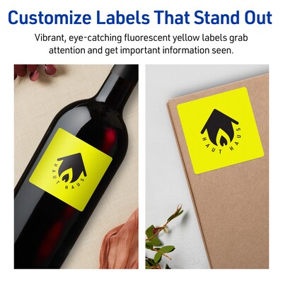 Avery Square Laser/Inkjet Multipurpose Labels, 2.75" x 2.75", Neon Yellow (120/Pack)