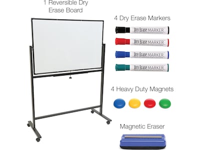 Excello Global Products Double Sided Magnetic Steel Mobile Dry-Erase Whiteboard, Aluminum Frame, 4' x 3' (EGP-HD-0066-BK)