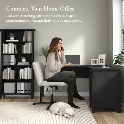 Bush Furniture Salinas 60"W L Shaped Desk with Storage, Vintage Black (SAD160VB-03)