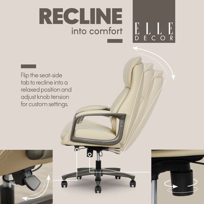 Elle Decor Rivendell AIR Lumbar Ergonomic Vegan Leather Swivel Executive Chair, Cream (60124-CRM)