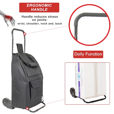 Dbest Trolley Dolly Compact with Pockets Foldable Rolling Grocery Cart, Black (01-922)