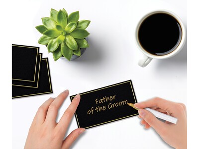 Better Office 2" x 3.5" Matte Black/Gold Table Tent Place Card, 100/Pack (64647-100PK)