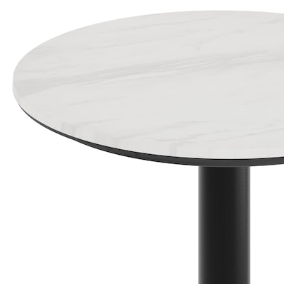 Flash Furniture Acadia 24" Round Wooden Dining Table with X-Base, White Faux Marble/Black Base (STRD24WMAT2222B)